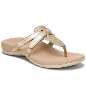 Vionic Karley Metallic Gold Leather Sandals Flip Flops Thongs Velcro Open Toe 7